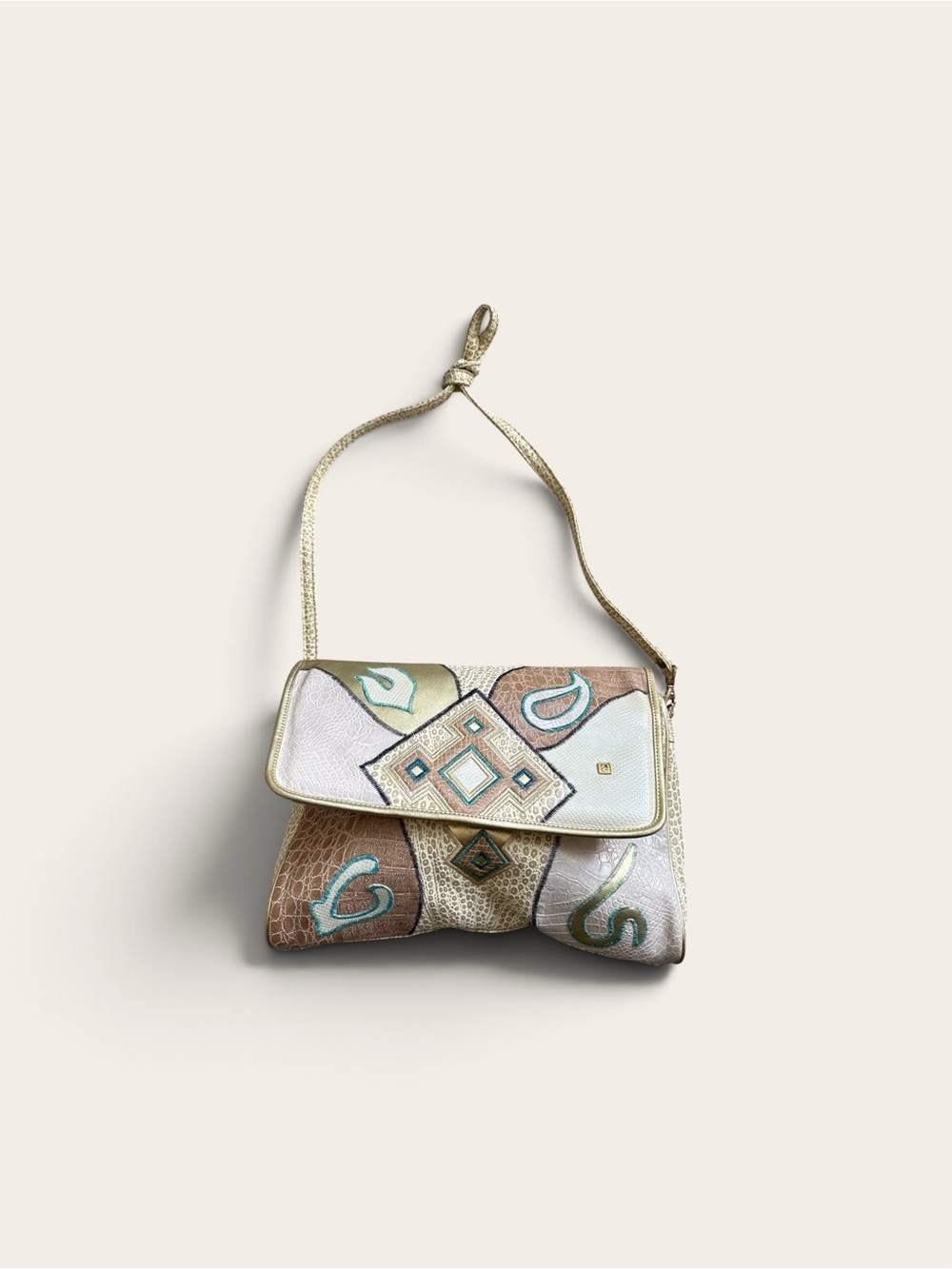 Vintage NAS 80s  Patchwork Leather Shoulder Bag in Metallic Neutrals - Picture 2 of 10